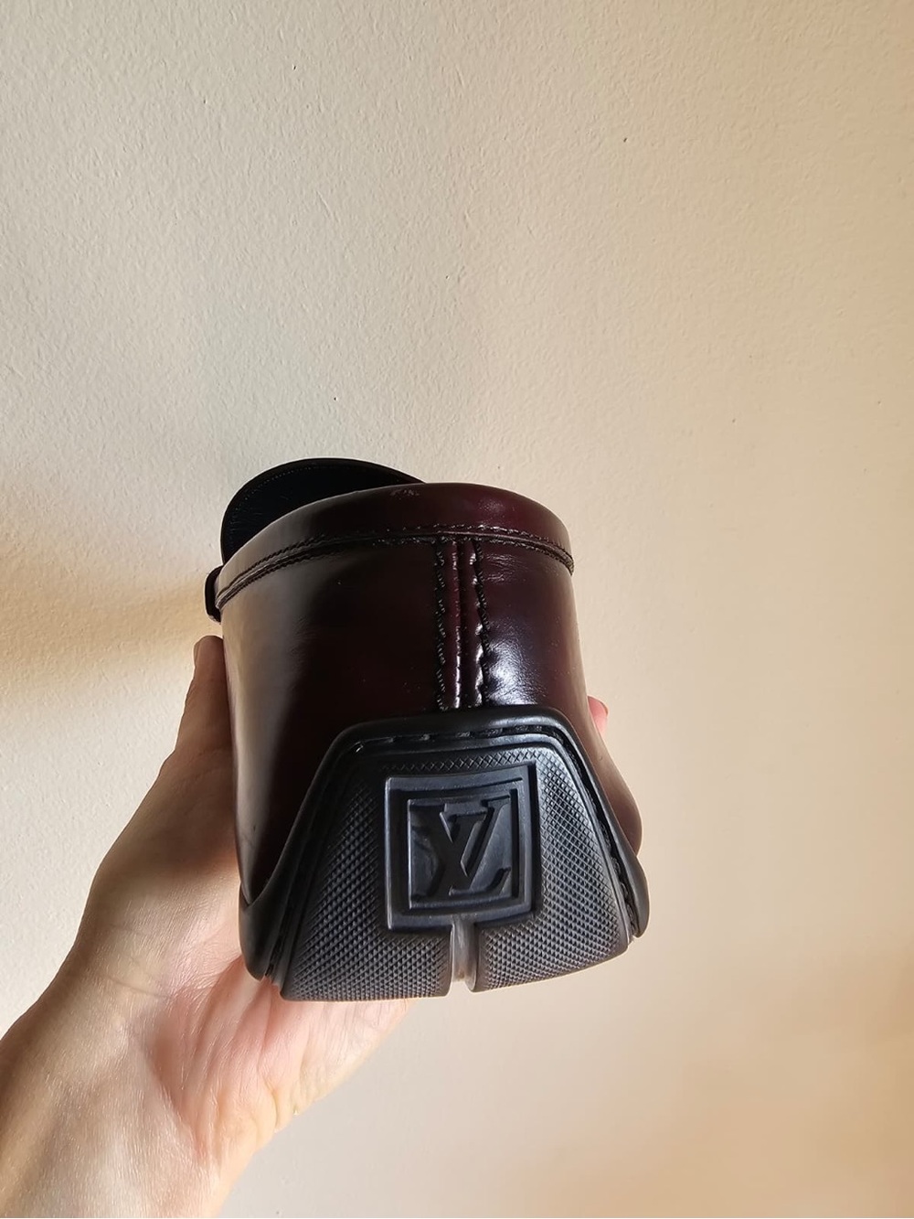 Louis Vuitton Men's Burgundy Leather Penny Loafers with LV Logo - Picture 2 of 10